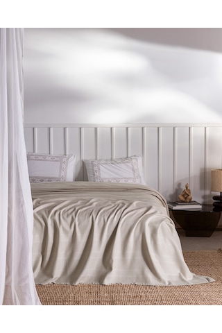 Madame Coco Mathilda Tek Kişilik %100 Pamuk Karde Düz Pike Takımı - Bej 8684427200407 Ekru