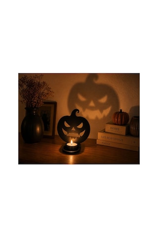 Arliadesign Halloween Ahşap Mumluk Seti / Hayalet, Balkabağı Ve Yarasa Dekoratif Tealight Mumluk 13x 15 Cm 3 Mm Siyah Mdf