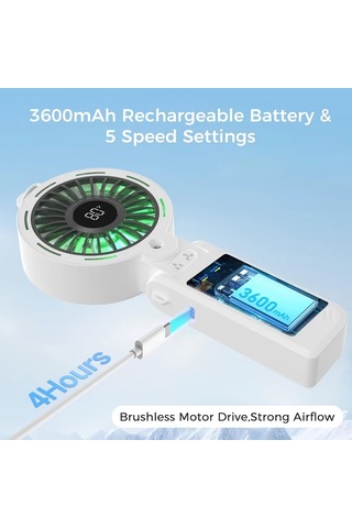 Xuweiwei Beyaz Taşınabilir El Tipi Usb Fan 3600mah Pil Ayarlanabilir Hız Masaüstü El Tipi Asılı Kullanım Renkli Gece Lambası Su Şişeli