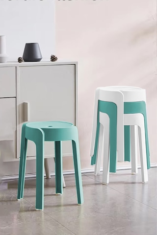 Kaymaz Ayaklı Içıçe Geçebilen Plastik Tabure 4 Adet Yeşil-beyaz