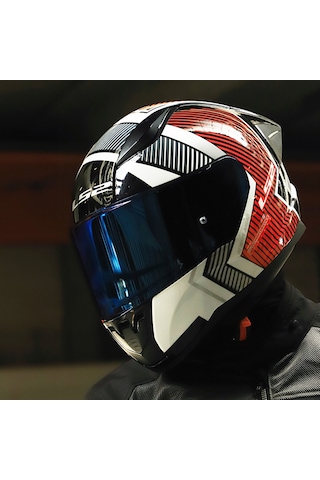 Mavi Cam + Ls2 Rapid 2 Race Extra Kask Beyaz - Kırmızı