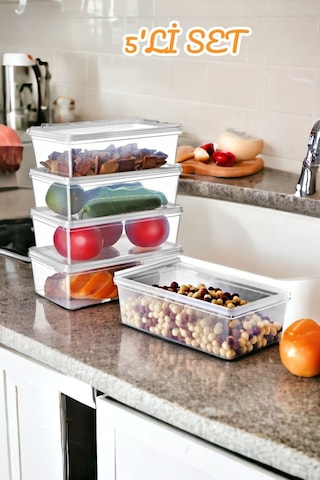 5 Adet Kendinden Kapaklı Saklama Kabı 2 Lt Şeffaf