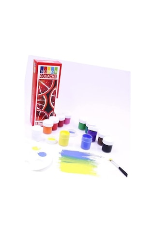 12 Renk Guaj Boya Seti 35x50 Tuval İpek Fırça Seti 12x20 Ml Çok Renkli