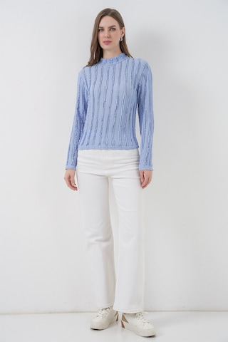Kadın Dokulu Esnek Örme Bluz 975 - Mavi Mavi