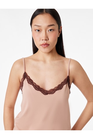 Koton Viskon Kumaş Dantel Detaylı Askılı Pijama Üstü Kahverengi 6slk90024mk Kahve