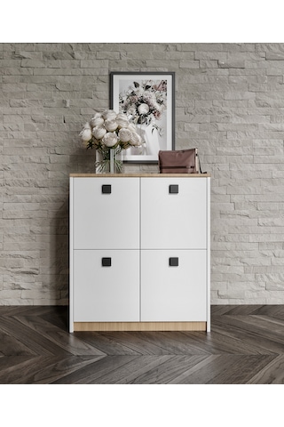 Afilli Asya Ayakkabılık Ve Çok Amaçlı Dolap Tamamı Mdf Beyaz - Garden - Meşe