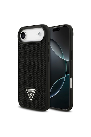 Apple Uyumlu iPhone 17 Air Kılıf Guess Lisanslı Taşlı Arka Yüzey Üçgen Logolu Kapak Siyah