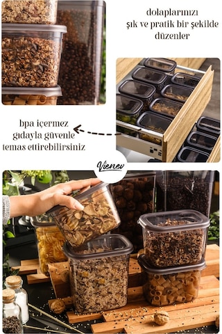 Vienev Beyaz Serigrafi Etiketli 6lı Peggy Dikdörtgen Baharatlık Seti 800 Ml Antrasit Beyaz