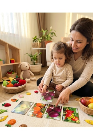 50 Kartlı Resimli Meyve Ve Sebze Eğitici İngilizce Destekli Zeka Oyuncak Kart Oyunu