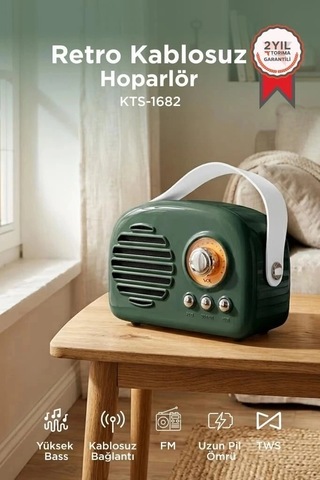 Delux Serisi Torima Bluetooth Hoparlör Nostaljik Radyo Kts-1682 Yeşil Ses Hediyelik Retro
