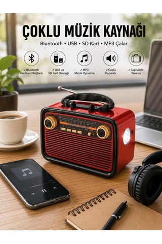 Nostaljik Radyo Bluetooth Bağlantılı Müzik Kutusu Ahşap 69501180