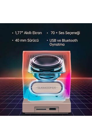 Divoom Minitoo Bluetooth Hoparlör, Kablosuz, Piksel Ekranlı Retro Taşınabilir Ses Bombası, Beyaz