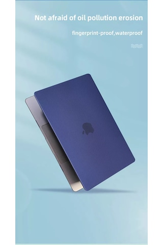 Arabulalaca Apple Uyumlu MacBook Pro 14 A2779 2023 Karbon Desenli Kılıf Mavi