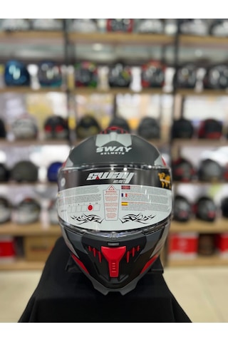 Sway Sw 865 Titan Black White Red Full Face Kapalı Motosiklet Kask Gri - Kırmızı - Siyah