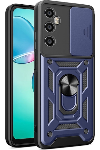 Realme C65 4g Kılıf Magnetik Standlı Kamera Korumalı Zore Sürgülü Vega Kapak Mavi