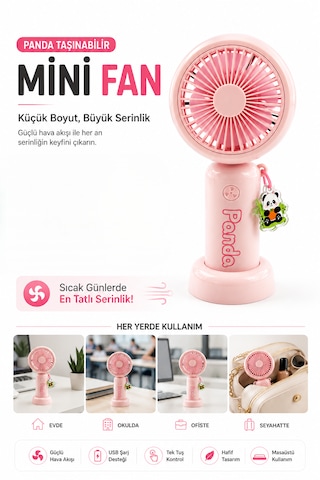 Panda Taşınabilir Mini Fan Sevimli Tasarım Etkili Serinlik