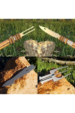 Kamp Ayısı Spearset 4 Lü Bushcraft Mızrak Ucu Seti - Avcılık Ve Hayatta Kalma Ekipmanı Gri