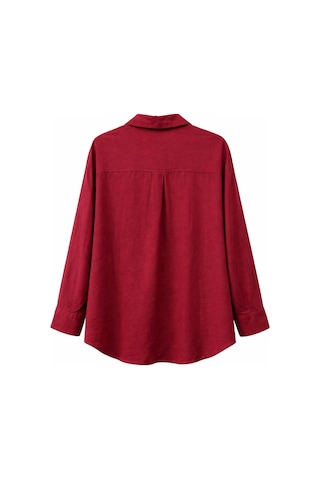 Mixray 4670 Kadın Cepli Oversize Basic Keten Gömlek Bordo