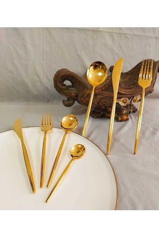 Ikon 42 Prç 24 Ayar Altın Kaplama Çatak Kaşık Bıçak Seti Gold