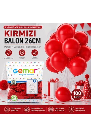 İç Mekan - Kırmızı Balon 10 Inc - 26cm - 100pcs Çok Renkli
