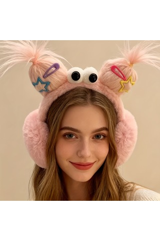 Elmpaly Beyaz Renkli Kadınlar İçin Sevimli Polar Kulaklık, Sıcak Rüzgar Geçirmez Kışlık Hediye