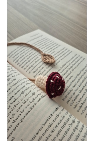 Bordo Mantar Amigurumi Kitap Ayracı Kitap Aksesuarı Hediyelik