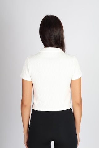 Soft&Basic Polo Yaka Raporlu Jakar Crop Fit T-shirt Ekru