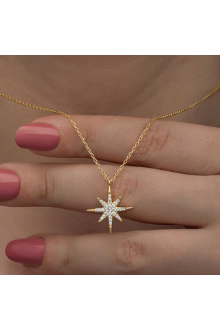Gümüş Gold Kutup Yıldızı Kadın Kolye Sl6657 Gümüş