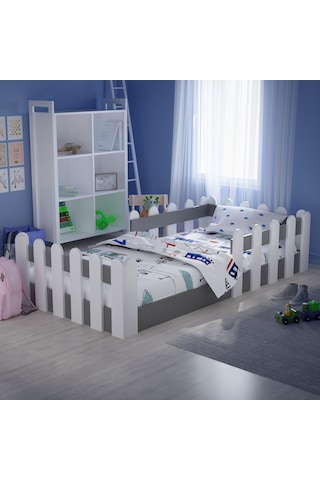 Tuliplifeyapımarket Tuliplife Montessori Karyola Beyaz-Antrasit Çocuk Yatağı -305