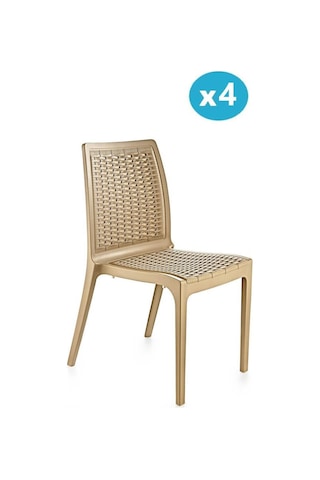 Omnipazar Sy-2523 Rattan Bahçe Sandalye 4'lü Set Bej Bej