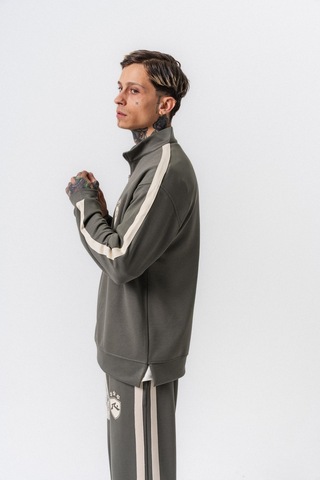 Respire Erkek Şerit Detaylı Yarım Fermuarlı Modal Sweatshirt Haki