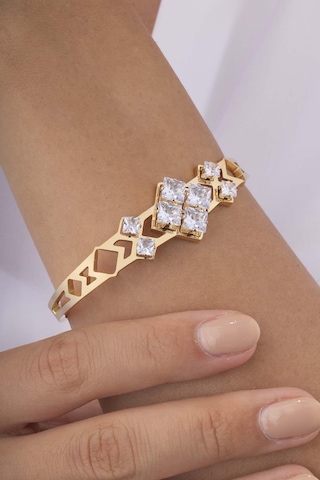 Gümüş Pazarım Baget Taşlı Altın Kaplama Çelik Kadın Kelepçe Bileklik Renkli