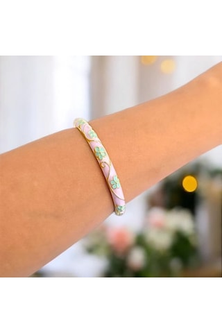 Yeşil Çiçek Lila Mineli Çelik Bilezik Gold