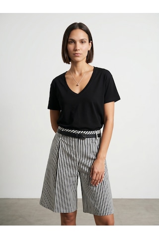 Dilvin 32847 Lyocell Karışımlı V Yaka T-shirt-siyah