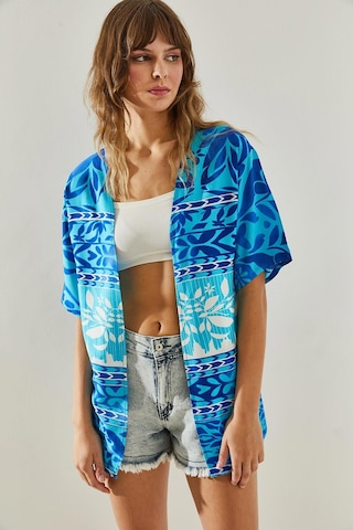 Shade Kadın Etnik Desenli Kısa Kollu Viskon Kimono 60251374 - Mavi