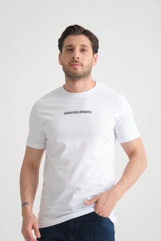 Shooter Sportwear Shooter Erkek Bisiklet Yaka Tişört Premium Pamuklu Yüksek Kalite Regular Fit Beyaz