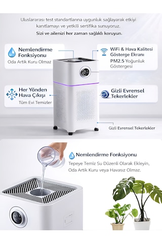 3in1 810m³ Hacim Hava Temizleme Nemlendirme Uv Sterilizasyon Makinesi - Sessiz Beyaz