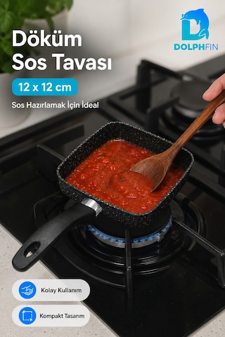 12x12 Cm Kare Döküm Sos Tavası Mini Tava Ergonomik Saplı Siyah
