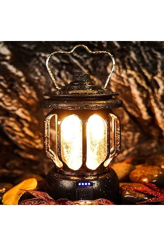 Artfulabode Vintage Siyah Şarj Metal Mekan Mekan Masa Led Lambası Lamba Kampı İçin İç Fener Edilebilir Dış Asma Tk Siyah