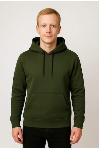 Axxel Erkek Haki Kapüşonlu Sweatshirt-w1108 Haki 3 İplik Şardonlu