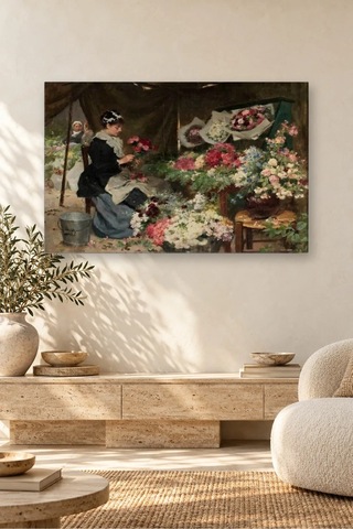 Fida Gilbert Pazarda Buket Hazırlayan Çiçekçi Kız Canvas Tablo Çok Renkli