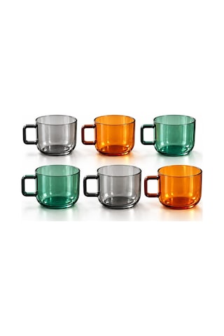 Qerhome Borosilikat Cam Vetra 6 Lı Renkli Cam Kupa Seti 250 Ml Çok Renkli