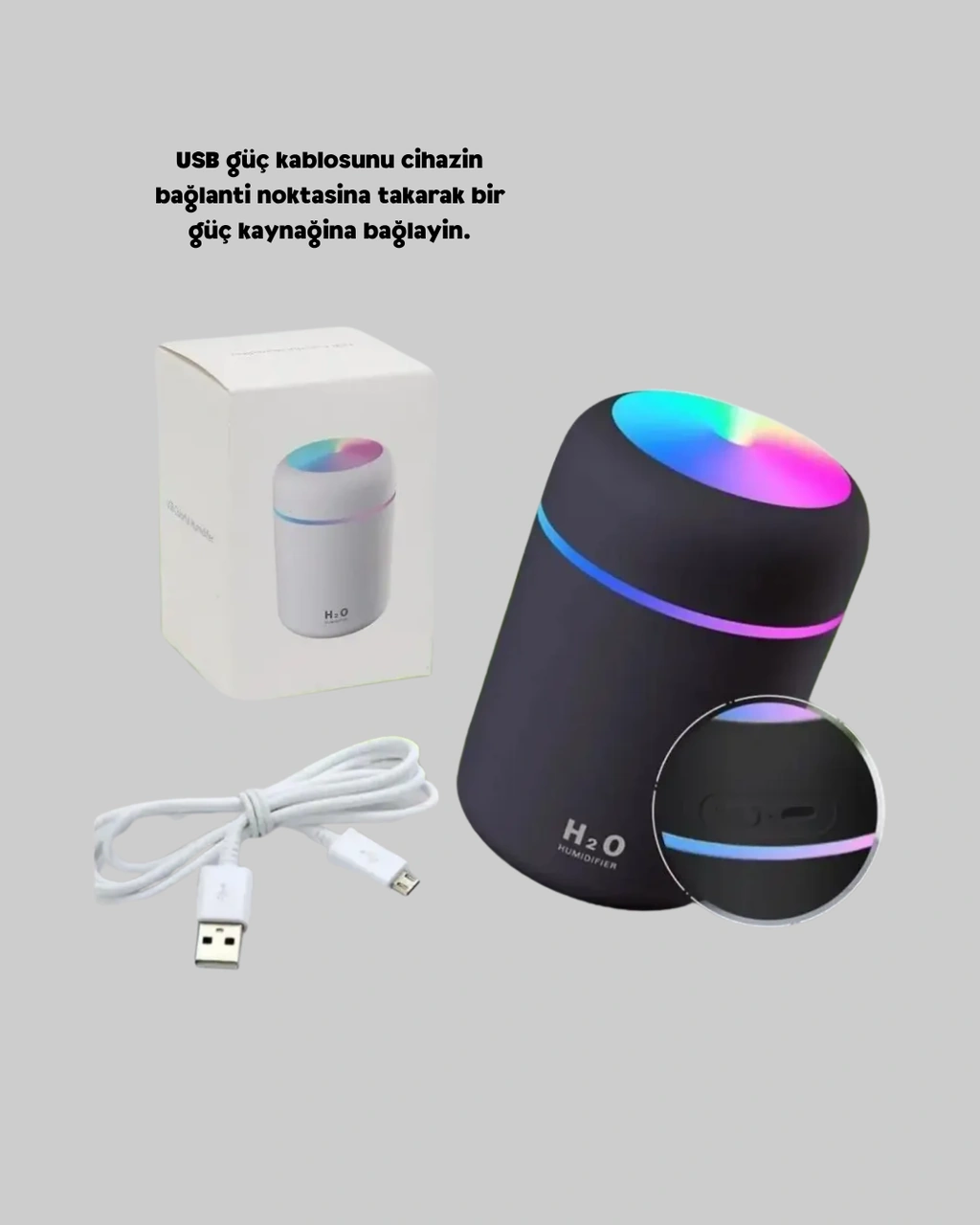 Usb Bağlantılı Led Işıklı Hava Nemlendirici Sessiz Ve Kullanıcı Dostu Tasarım Çok Renkli