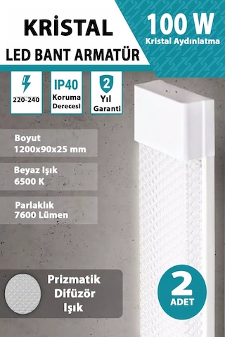100 W Kristal Led Bant Armatür 120 Cm Yüksek Işık 2 Adet Beyaz