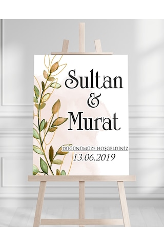 Söz Nişan Düğün İçin 50x70 Karşılama Panosu - Sonbahar Çiçek Ve Yaprak Tasarımlı Beyaz