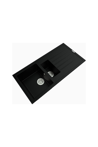 Polex Cristalüx Granit Evye P-01 Siyah 1.5 Gözlü Tezgah Altı Ve Tezgah Üstü Mutfak Evyesi 99x49.5 CM