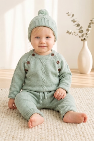 Babymod Triko Düğme İliklemeli Kışlık Örgü Erkek Bebek Takım Yeşil