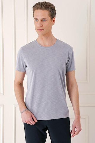 Efor Slim Fit Bisiklet Yaka Doku Desenli Pamuklu Gri Tişört Ts 881 Gri