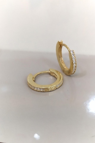 Gümüş 1 Cm Ince Taşlı Bayan Halka Küpe Nz45t2 Diğer