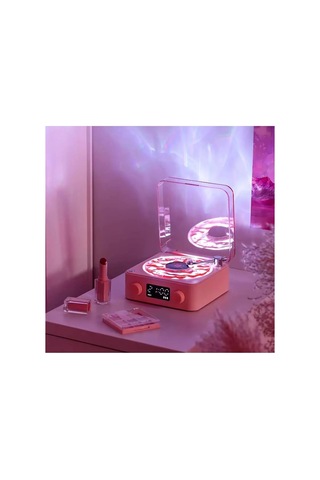 Kargo Waves Nostalji Plak Görünümlü Bluetooth Hoparlör 3d Ses Dalgası Retro Müzik Plak Pembe Najmaddin